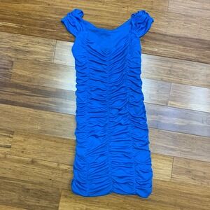 Zara Ruched Bodycon Mini Dress Womens Size‎ Small Short Sleeve Blue Party Fitted